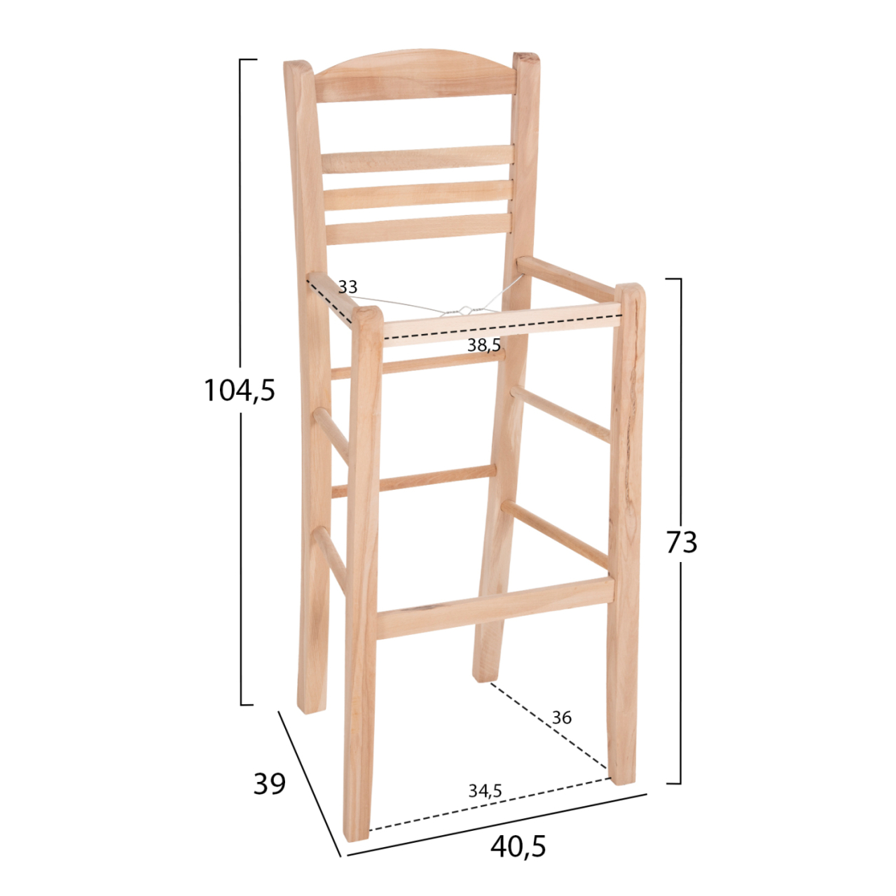 BAR STOOL GADIEL HM5587.02 BEECH WOOD IMPREGNATED-UNPAINTED 40,5x39x104.5Hcm.FRAME ONLY [2]