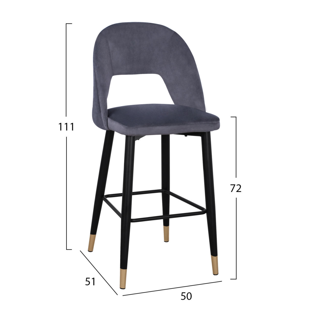 Bar Stool Harper HM8526.01 Velvet Grey with Metallic Frame 50Χ51Χ111cm [2]