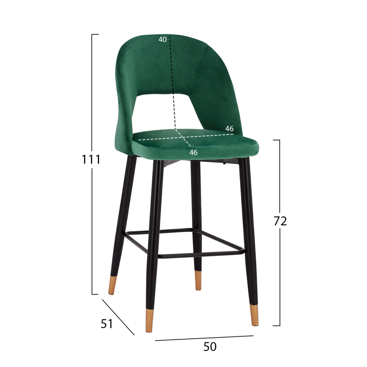 Bar Stool Harper HM8526.03 Velvet Cypress Green with metallic frame 50x51x111cm [2]