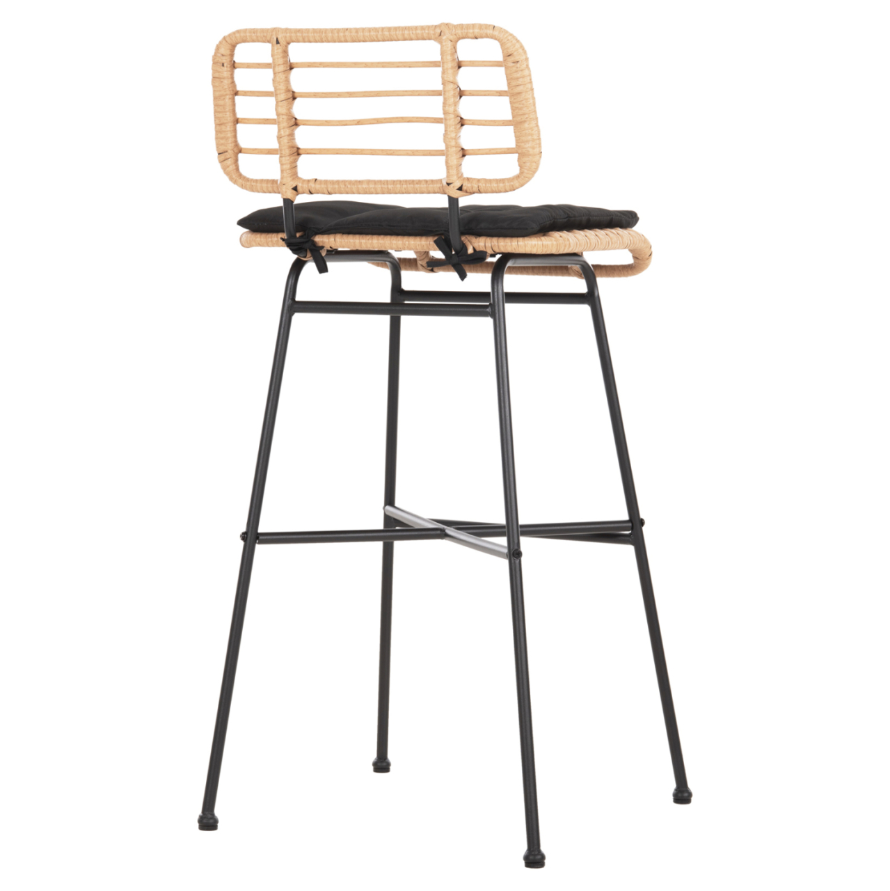 BAR STOOL HIGH SEAT ALLEGRA HM5708.11 METALandCUSHION IN BLACK-BEIGE WICKER 48x49x99,5Hcm. [5]