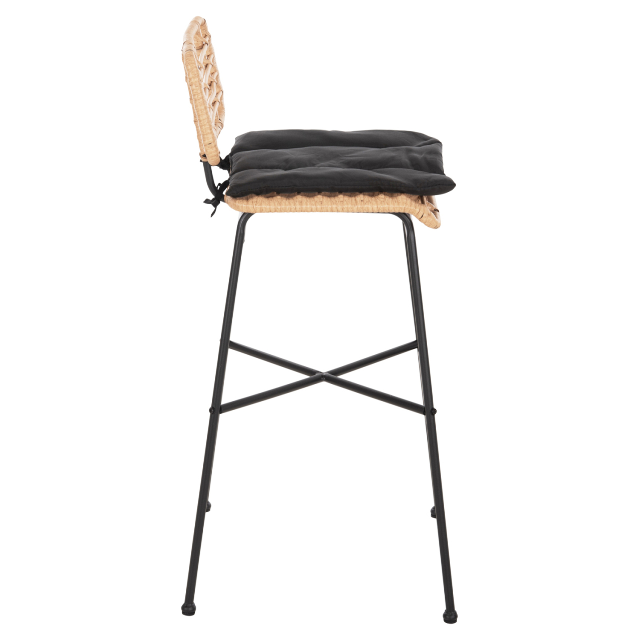 BAR STOOL HIGH SEAT ALLEGRA HM5708.11 METALandCUSHION IN BLACK-BEIGE WICKER 48x49x99,5Hcm. [4]