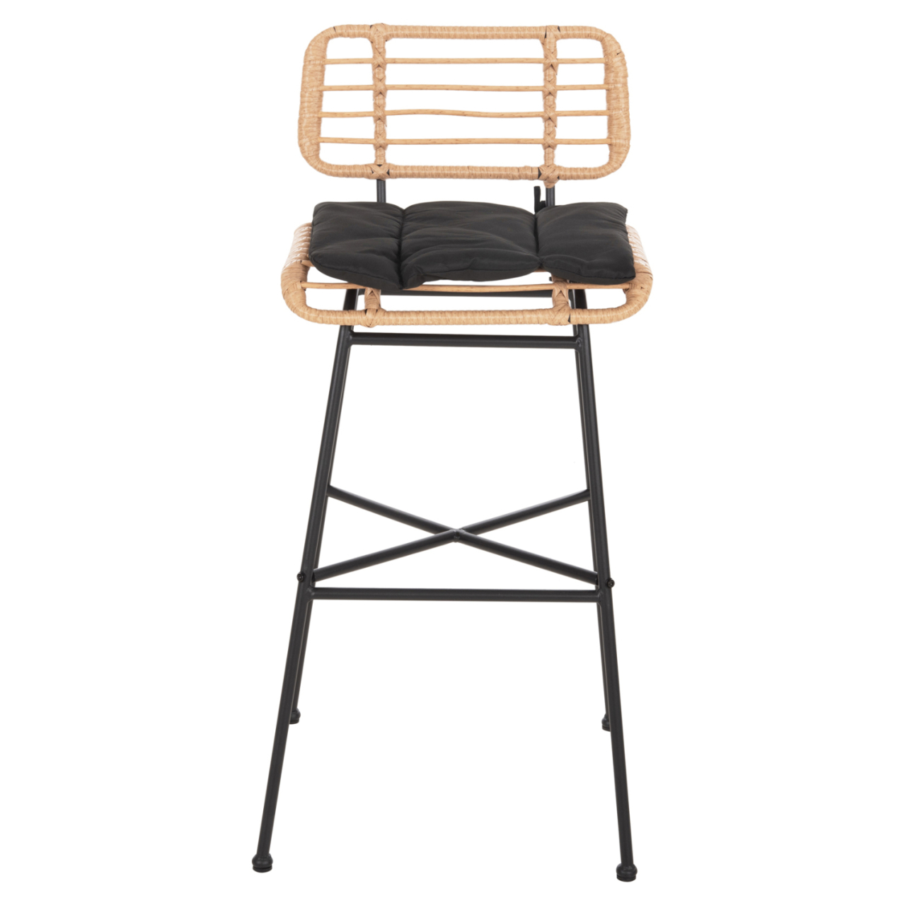 BAR STOOL HIGH SEAT ALLEGRA HM5708.11 METALandCUSHION IN BLACK-BEIGE WICKER 48x49x99,5Hcm. [3]