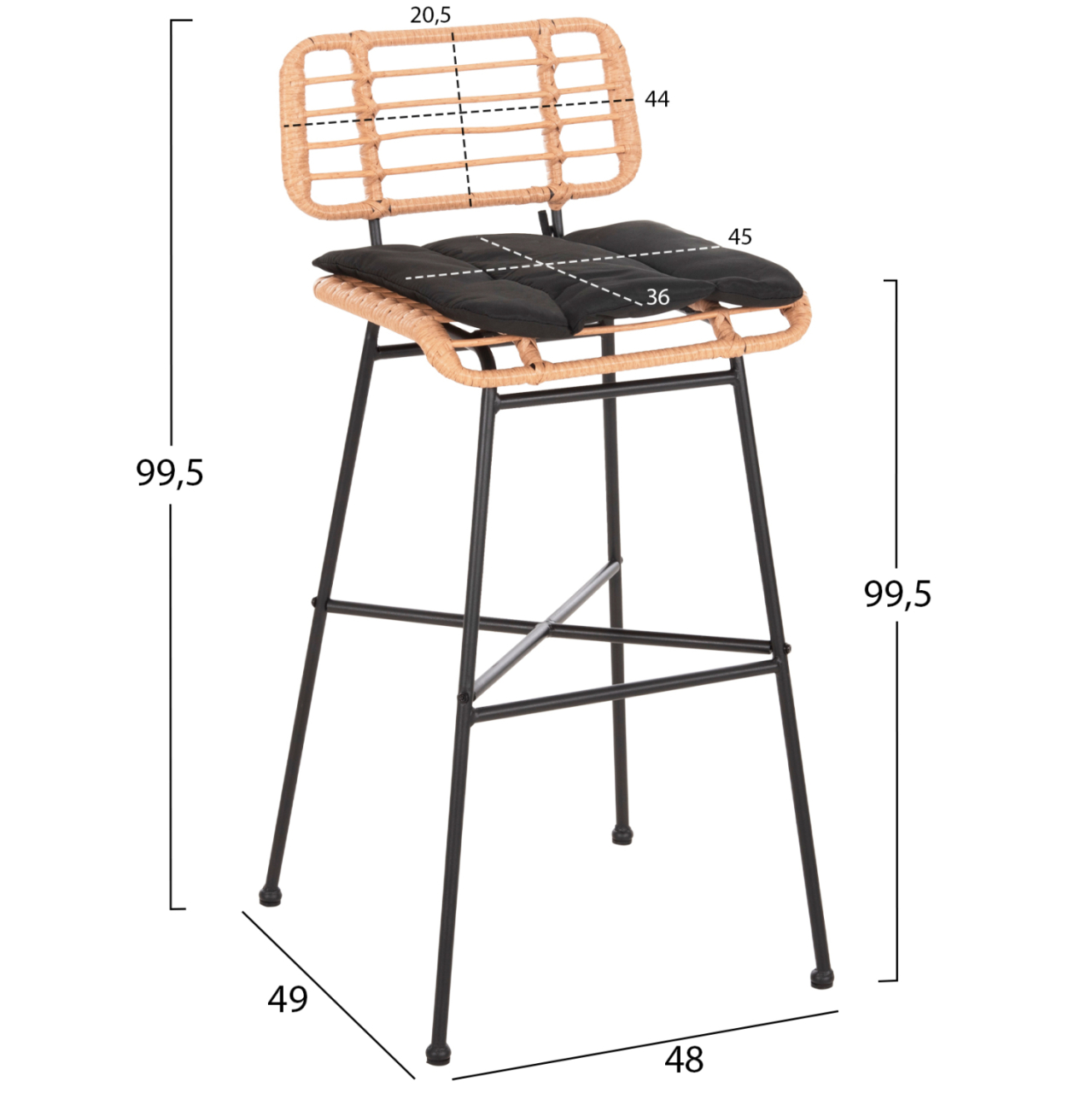 BAR STOOL HIGH SEAT ALLEGRA HM5708.11 METALandCUSHION IN BLACK-BEIGE WICKER 48x49x99,5Hcm. [2]