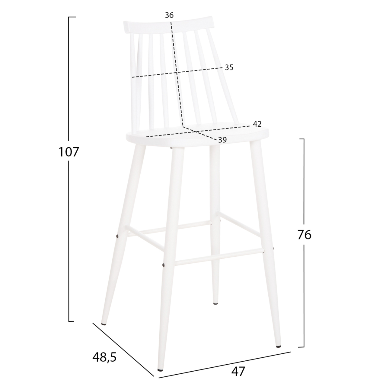 BAR STOOL HIGH SEAT VANESSA HM8459.11 WHITE PP and WHITE METAL LEGS 47x48,5x107Hcm. [2]