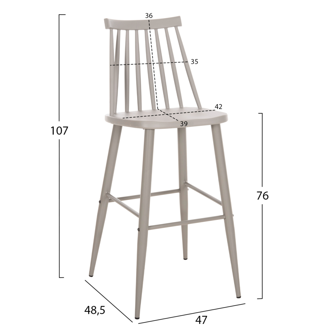 BAR STOOL HIGH SEAT VANESSA HM8459.20 GREY PP and GREY METAL LEGS 47x48,5x107Hcm. [2]