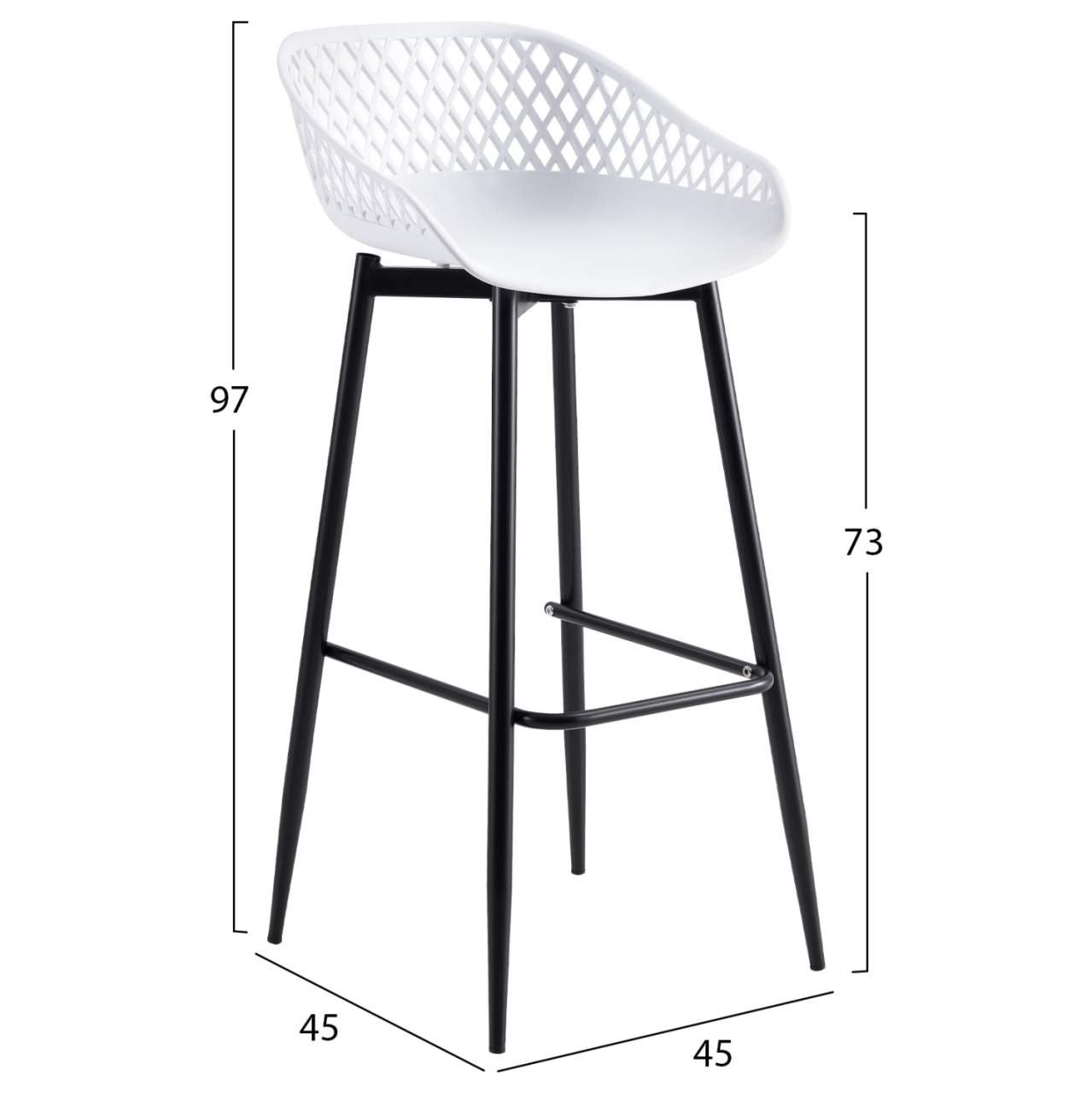 BAR STOOL HM8686.11 WHITE POLYPROPYLENE AND BLACK METAL LEGS 45x45x97Hcm. [2]