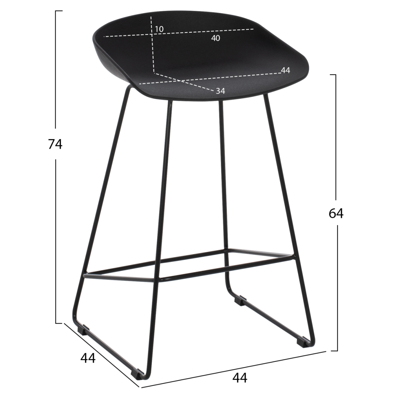 BAR STOOL HM9299.02, BLACK, MEDIUM HEIGHT, 44x44x74 [2]