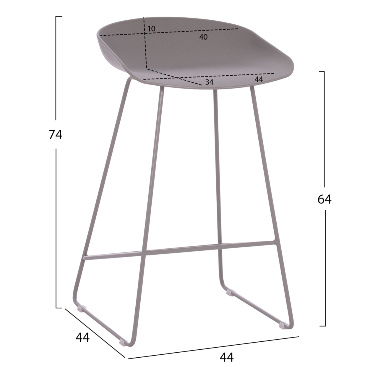 BAR STOOL HM9299.10, GREY, MEDIUM HEIGHT, 44x44x74 [2]