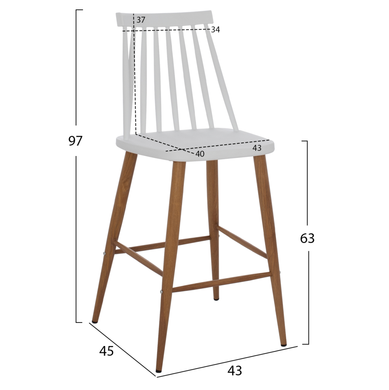 BAR STOOL HM9300.01 WHITE MEDIUM HEIGHT 43x45x97Η [2]