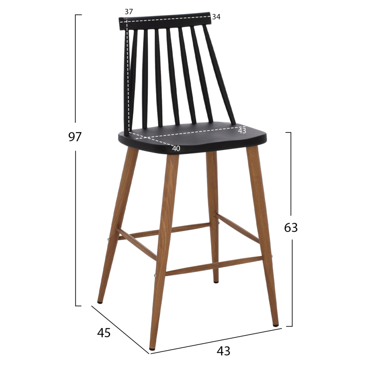 BAR STOOL HM9300.02 BLACK NATURAL 43x45x97Η [2]