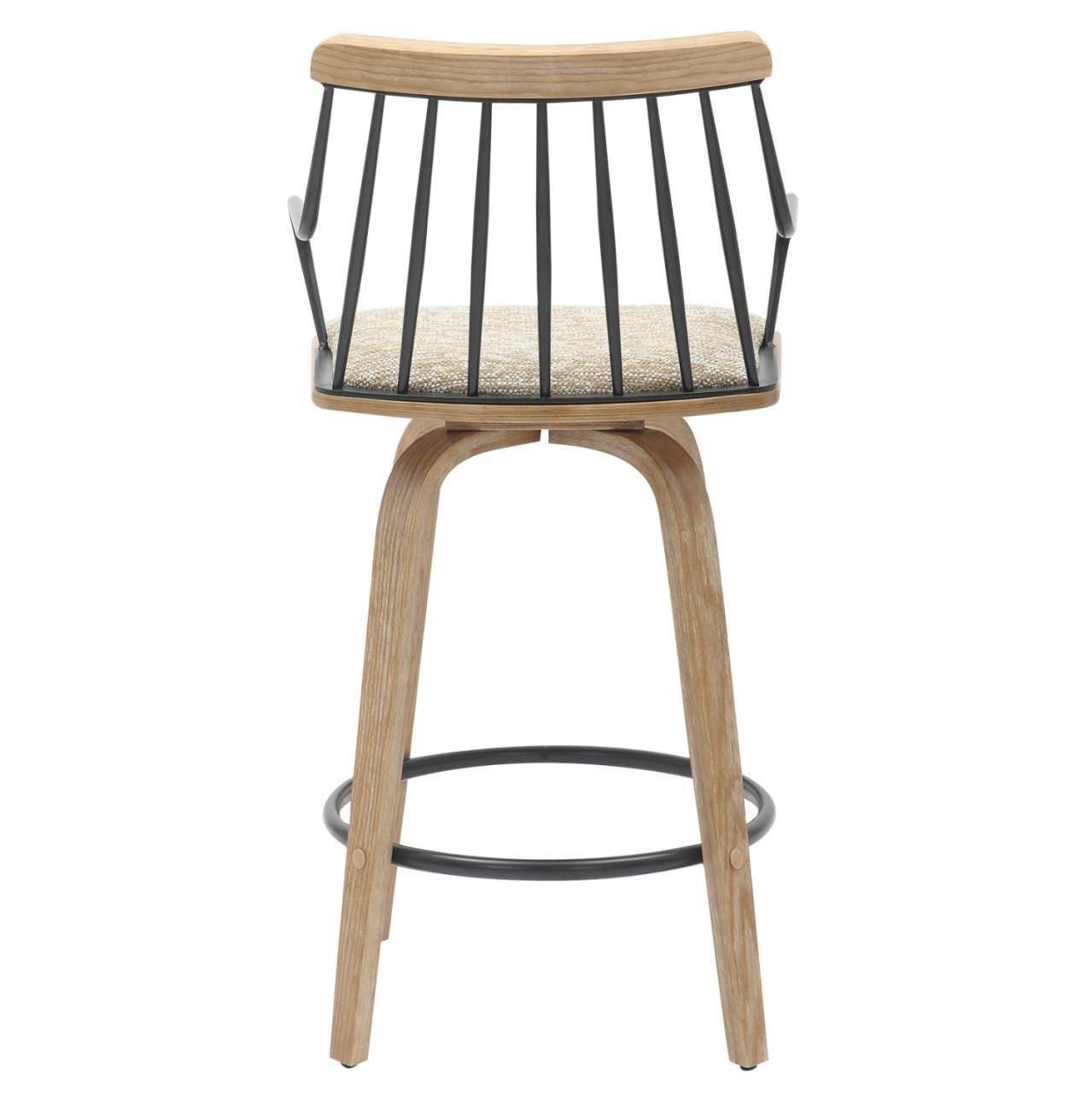 BAR STOOL JUDI HM9985.01 PLYWOOD IN WHITEWASH-BLACK METAL-BEIGE FABRIC 48x52x92Hcm. [6]