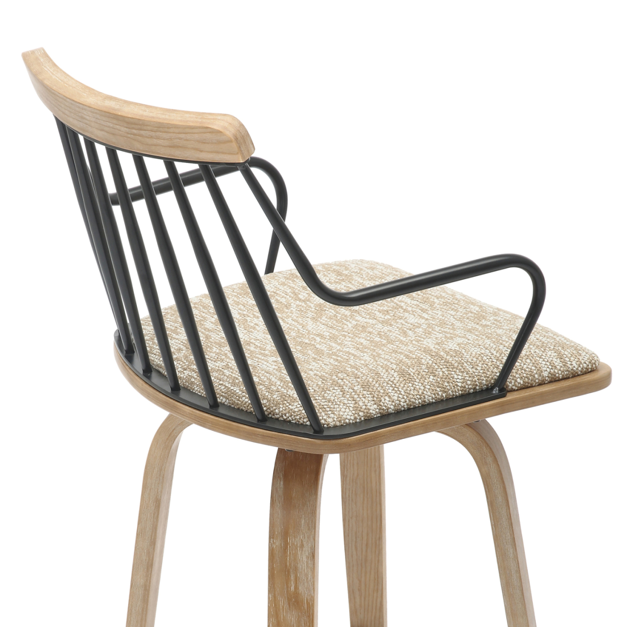 BAR STOOL JUDI HM9985.01 PLYWOOD IN WHITEWASH-BLACK METAL-BEIGE FABRIC 48x52x92Hcm. [9]