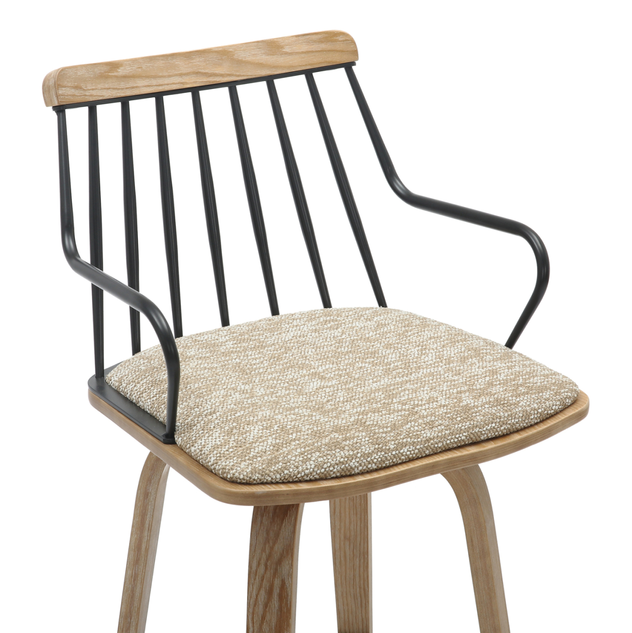 BAR STOOL JUDI HM9985.01 PLYWOOD IN WHITEWASH-BLACK METAL-BEIGE FABRIC 48x52x92Hcm. [7]