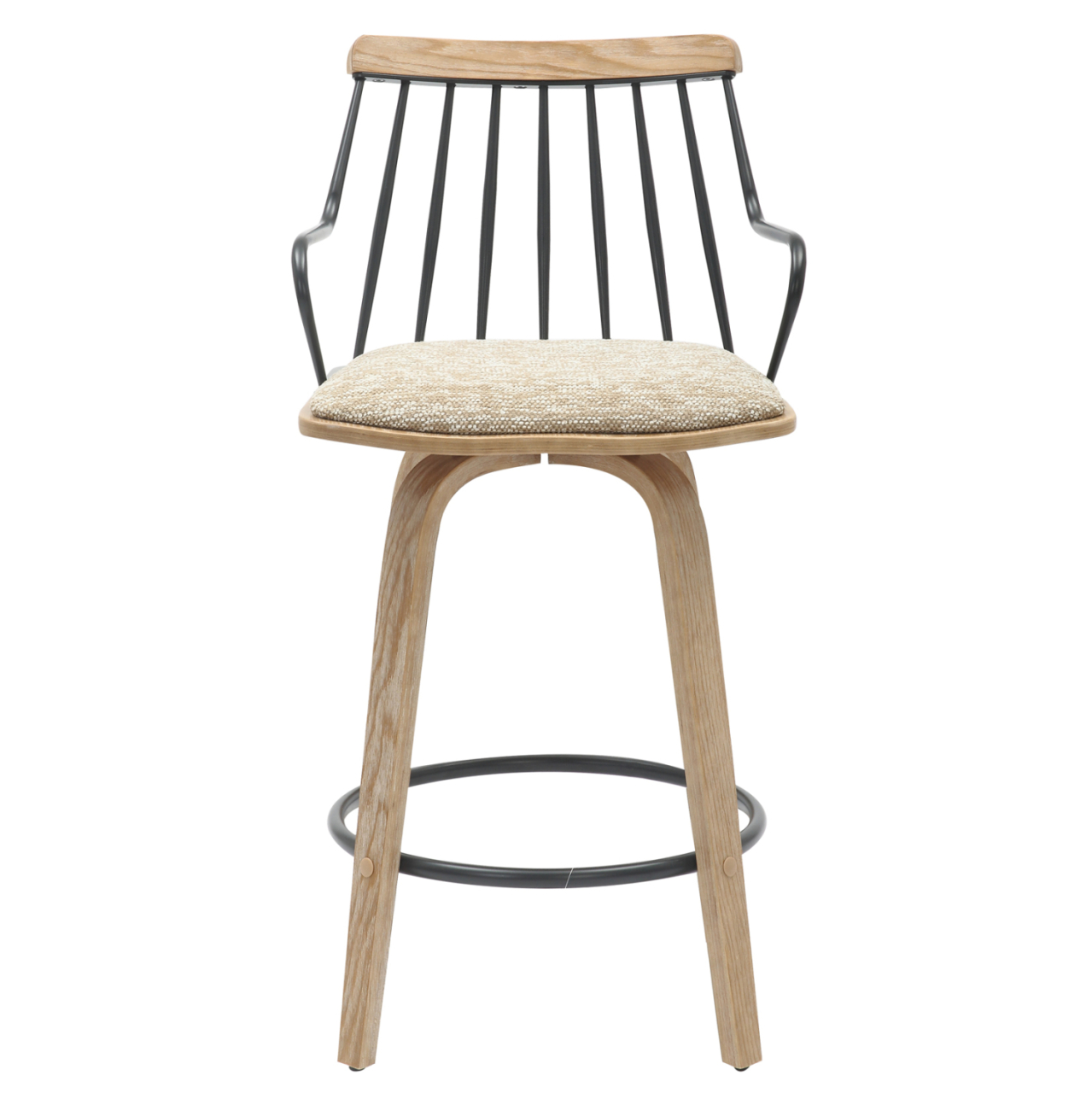 BAR STOOL JUDI HM9985.01 PLYWOOD IN WHITEWASH-BLACK METAL-BEIGE FABRIC 48x52x92Hcm. [3]