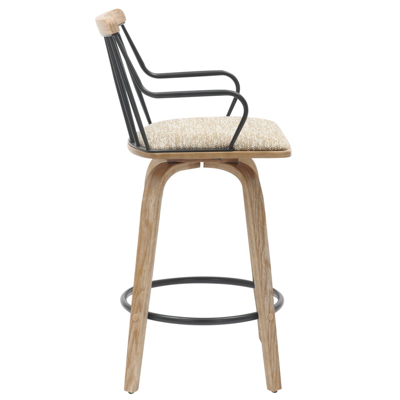 BAR STOOL JUDI HM9985.01 PLYWOOD IN WHITEWASH-BLACK METAL-BEIGE FABRIC 48x52x92Hcm. [4]