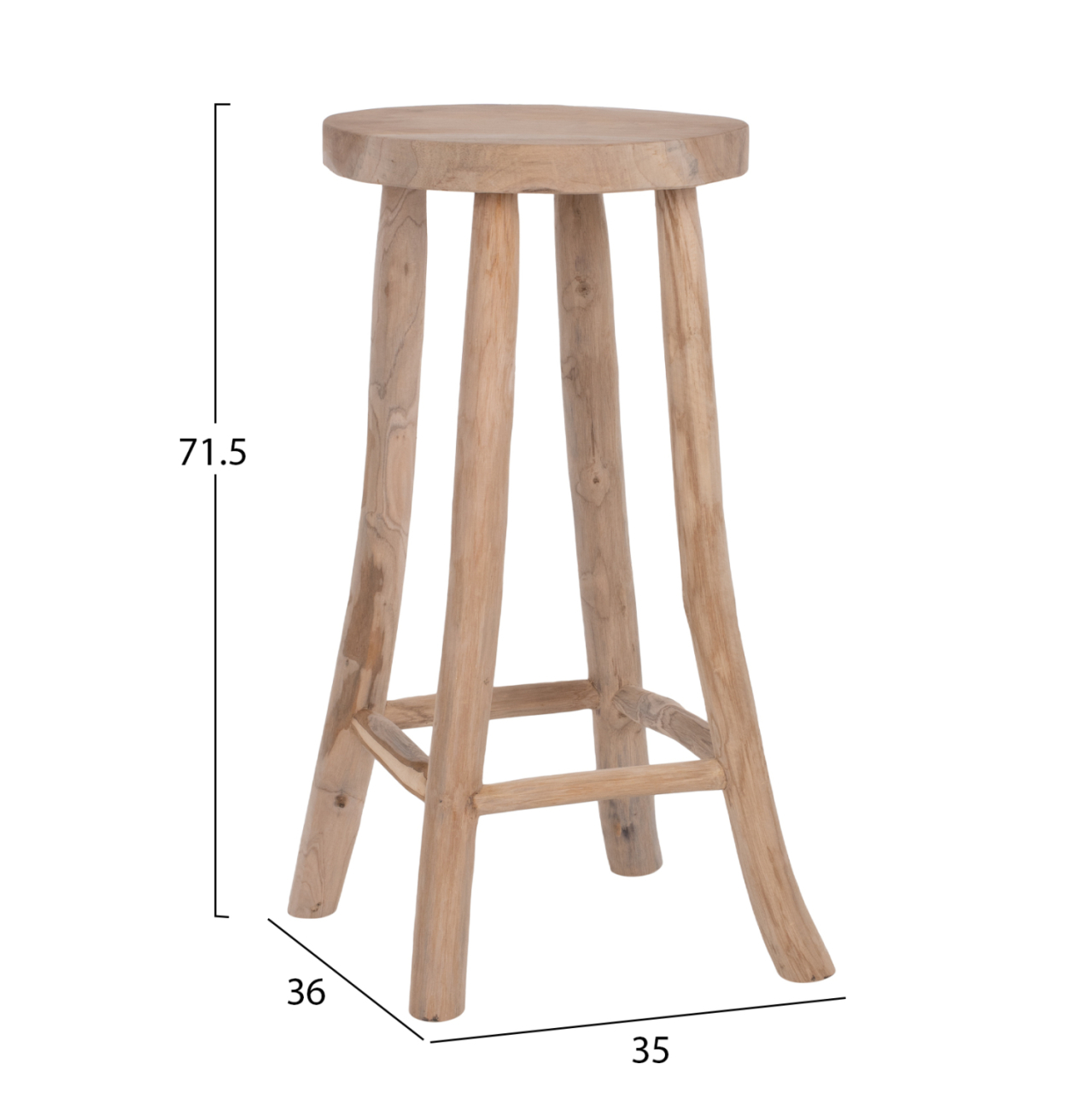 BAR STOOL KONT HM9338 SOLID TEAK NATURAL Φ34,5Χ71,5Hcm. [2]
