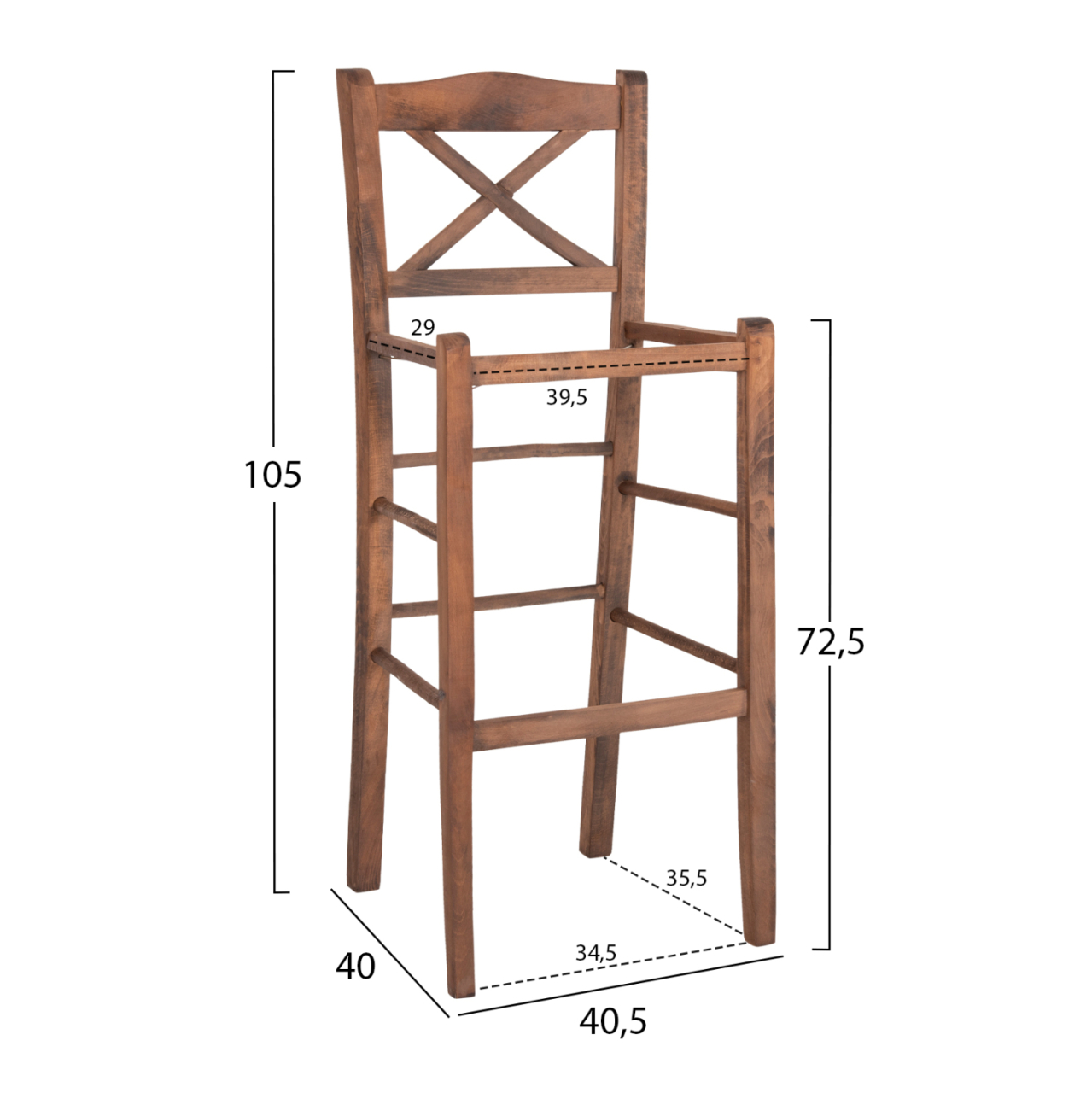 BAR STOOL LUCIUS HM5586.01 BEECH WOOD IMPREGNATED IN WALNUT COLOR 40,5x40x105Hcm.FRAME ONLY [2]