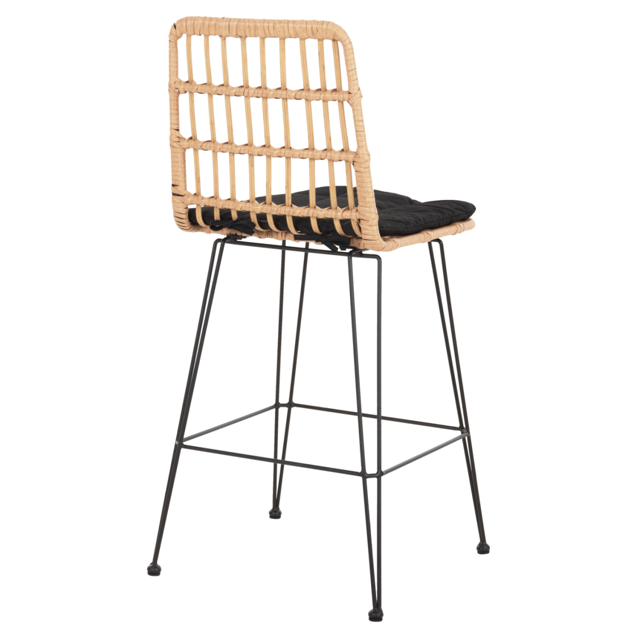 BAR STOOL MED.HEIGHT ALLEGRA HM5643.11 METALandCUSHION BLACK-WICKER BEIGE 50x55x103Hcm. [5]