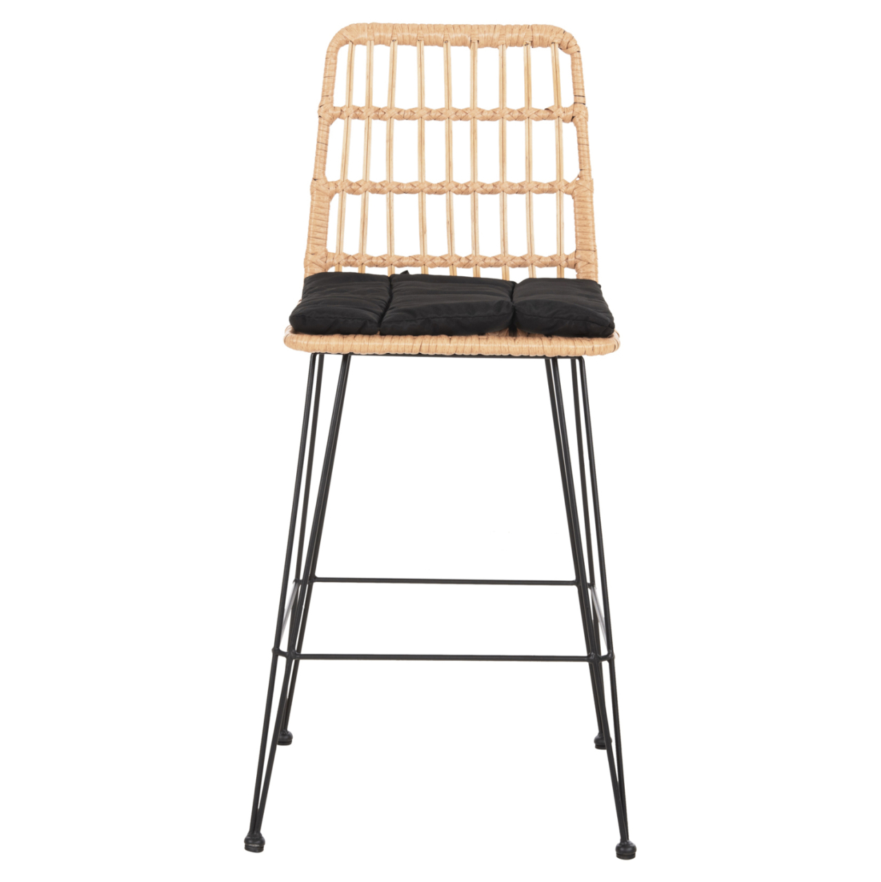 BAR STOOL MED.HEIGHT ALLEGRA HM5643.11 METALandCUSHION BLACK-WICKER BEIGE 50x55x103Hcm. [3]