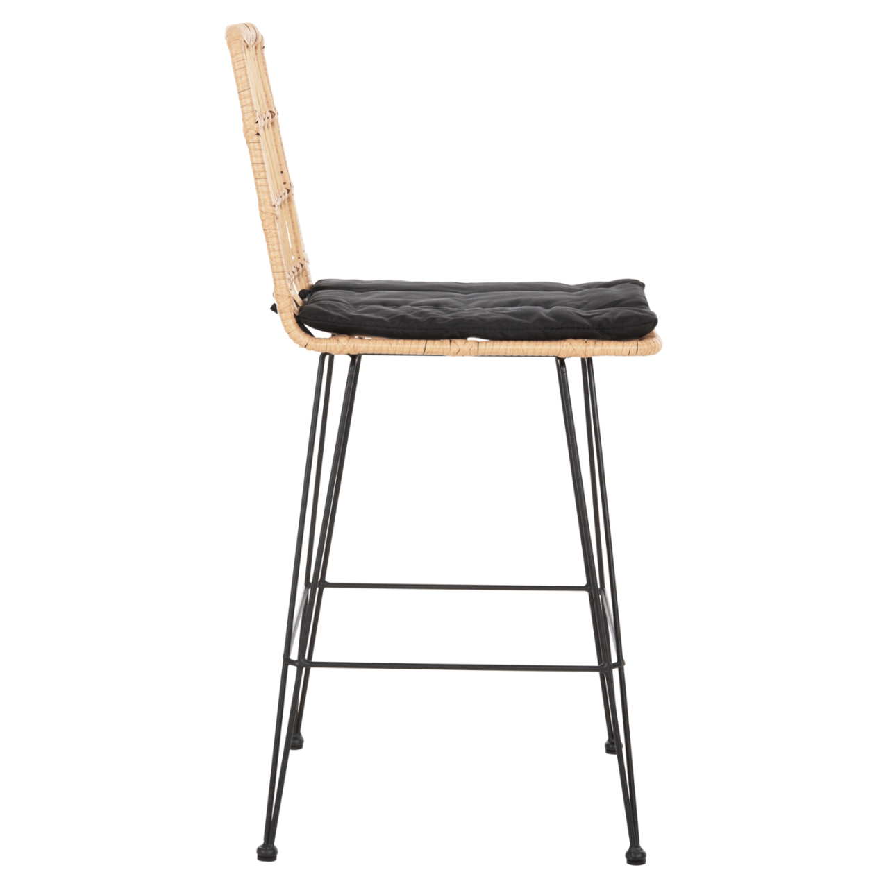 BAR STOOL MED.HEIGHT ALLEGRA HM5643.11 METALandCUSHION BLACK-WICKER BEIGE 50x55x103Hcm. [4]