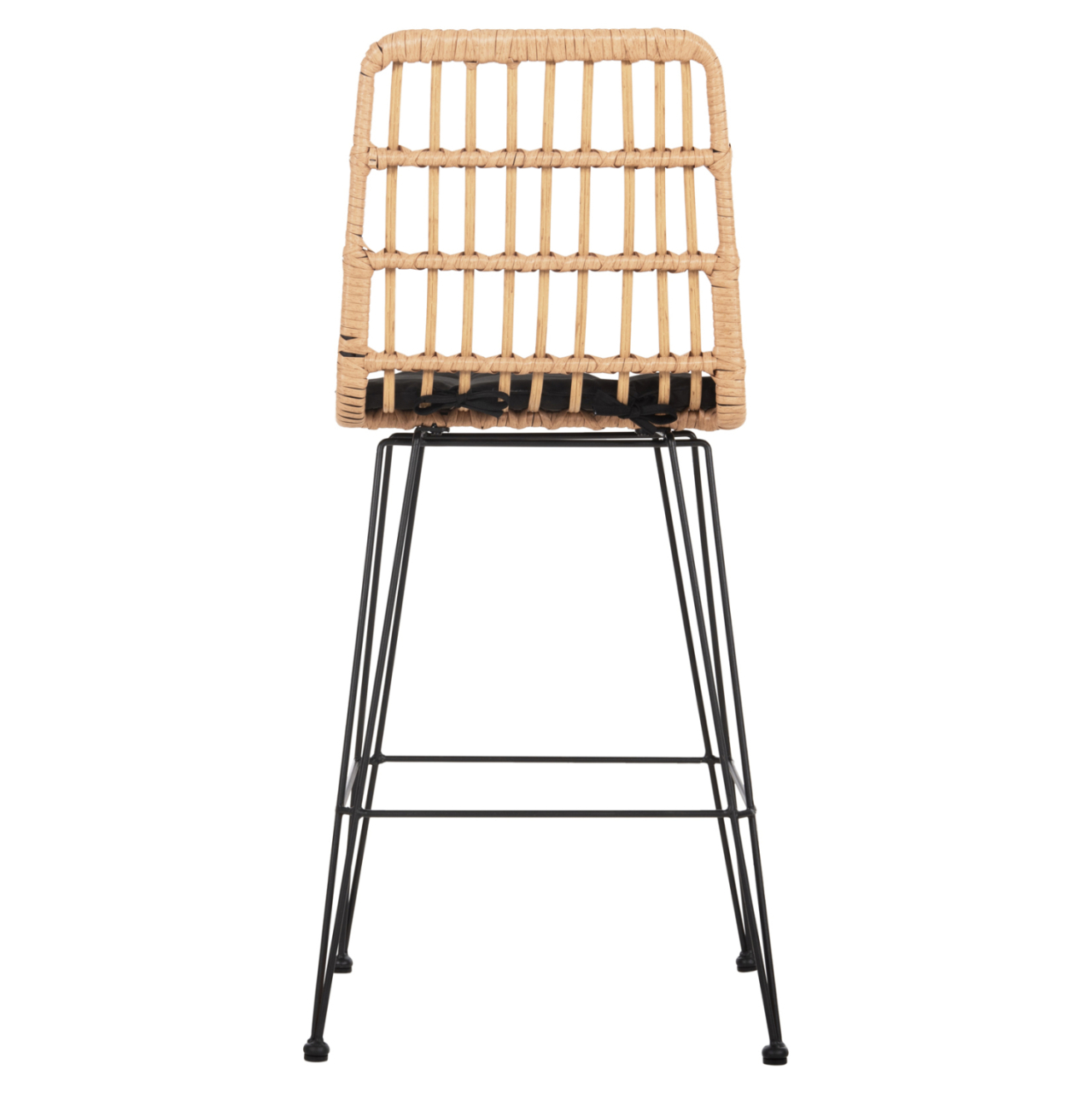 BAR STOOL MED.HEIGHT ALLEGRA HM5643.11 METALandCUSHION BLACK-WICKER BEIGE 50x55x103Hcm. [6]