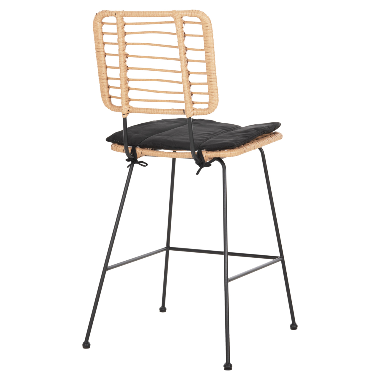 BAR STOOL MED.HEIGHT ALLEGRA HM5644.11 METALandCUSHION BLACK-WICKER BEIGE 53x56x107Hcm. [5]