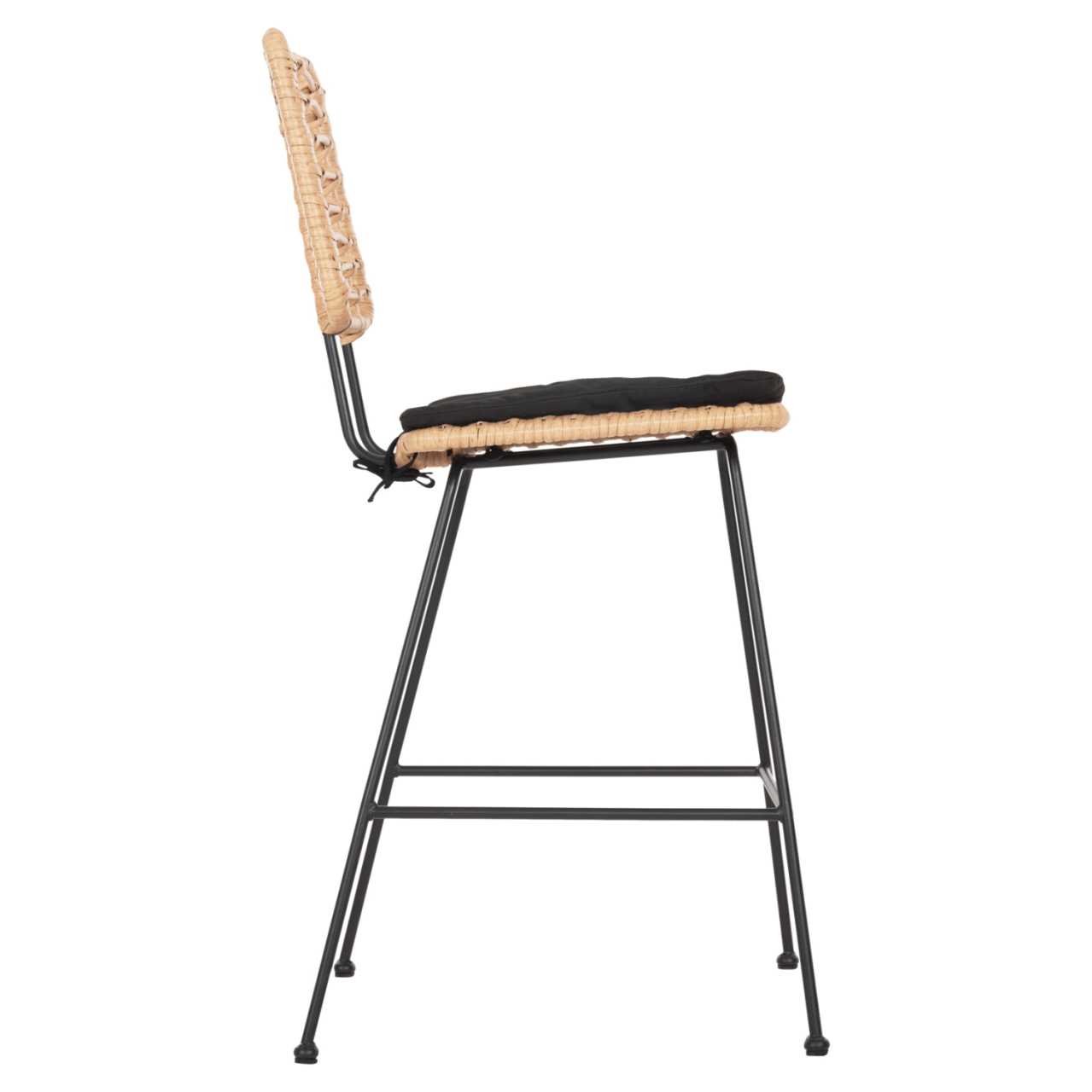 BAR STOOL MED.HEIGHT ALLEGRA HM5644.11 METALandCUSHION BLACK-WICKER BEIGE 53x56x107Hcm. [4]