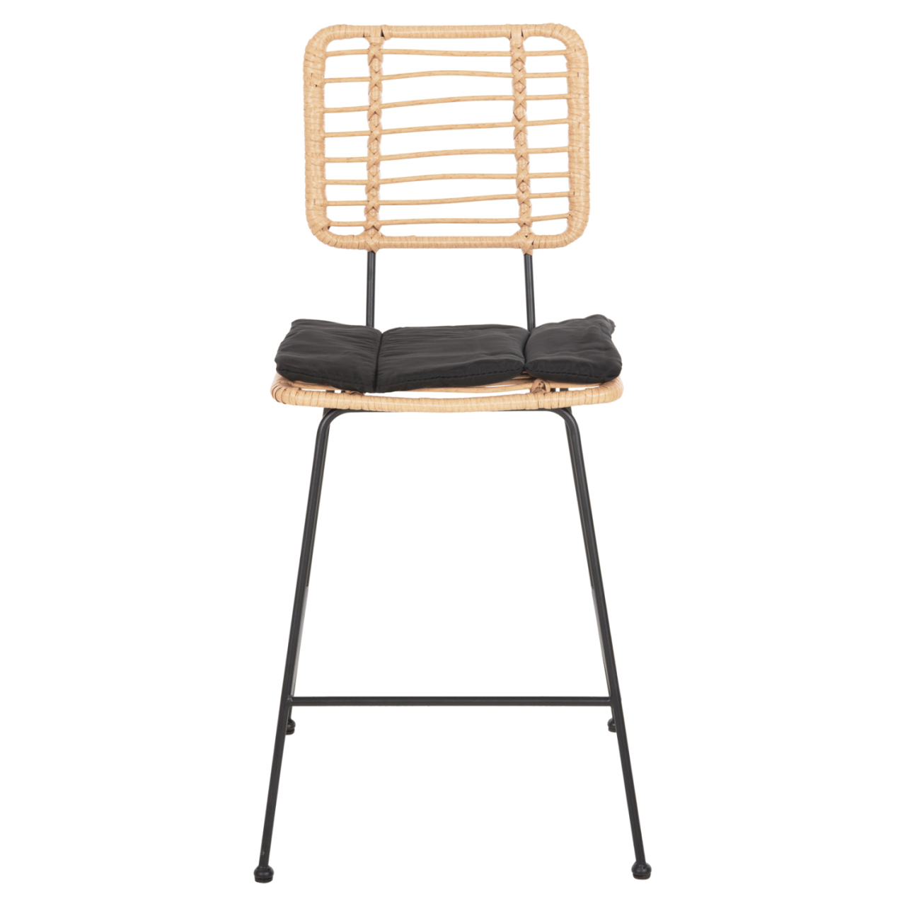 BAR STOOL MED.HEIGHT ALLEGRA HM5644.11 METALandCUSHION BLACK-WICKER BEIGE 53x56x107Hcm. [3]