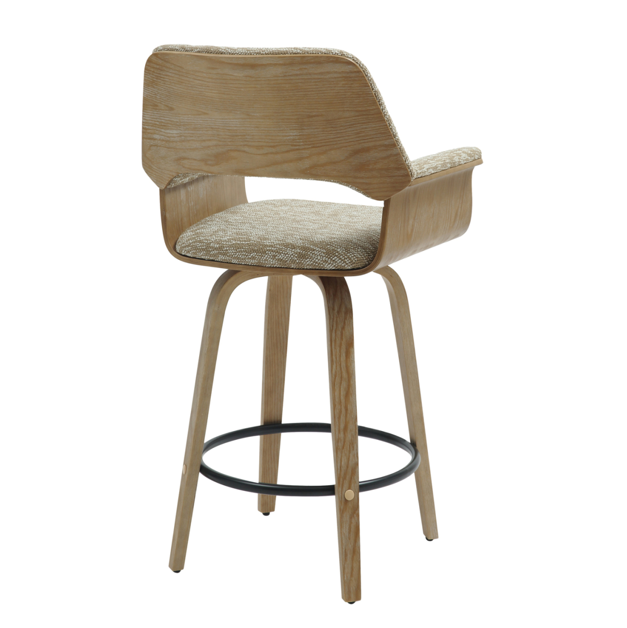 BAR STOOL MED.HEIGHT CLIPP HM9987.01 WHITEWASH PLYWOOD-BEIGE FABRIC 57,5x53x98Hcm. [5]