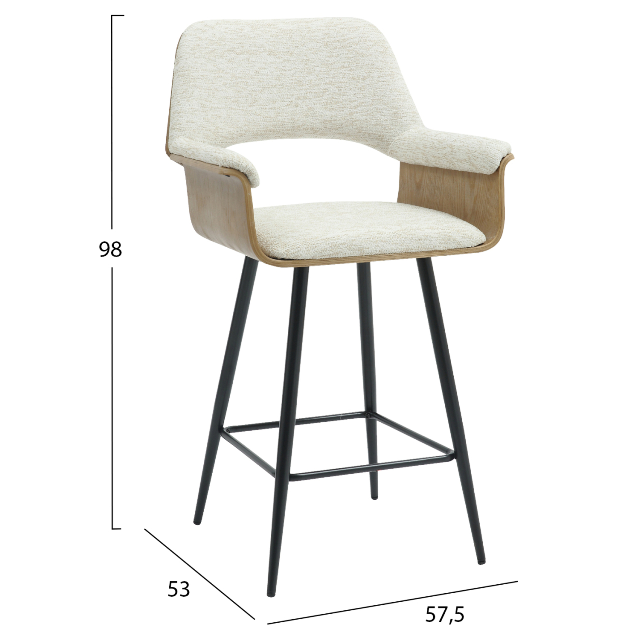 BAR STOOL MED.HEIGHT CLIPP HM9987.02 BLACK METAL LEGS-ECRU FABRIC 57,5x53x98Hcm. [2]