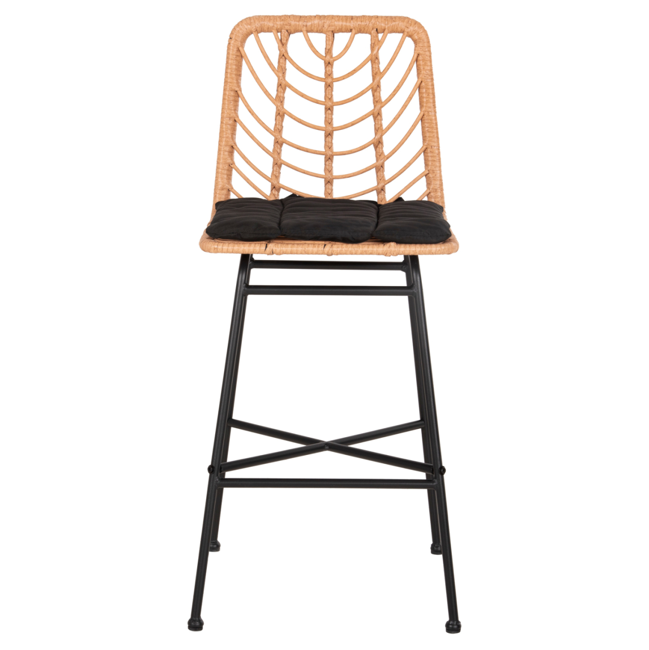 BAR STOOL MED.HEIGHT GERALD HM5707.11 METALandCUSHION IN BLACK-WICKER IN BEIGE 47x47x101Hcm. [3]