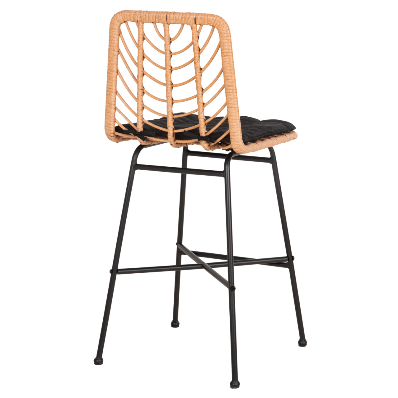 BAR STOOL MED.HEIGHT GERALD HM5707.11 METALandCUSHION IN BLACK-WICKER IN BEIGE 47x47x101Hcm. [5]