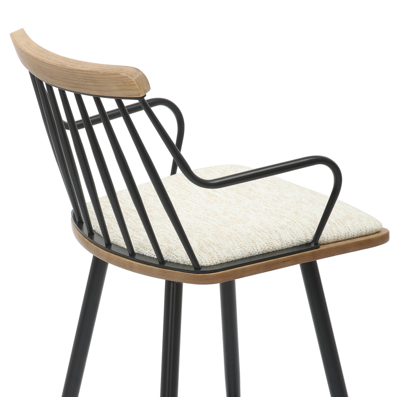 BAR STOOL MED.HEIGHT JUDI HM9985.02 BLACK METAL-ECRU FABRIC 48x52x92Hcm. [9]