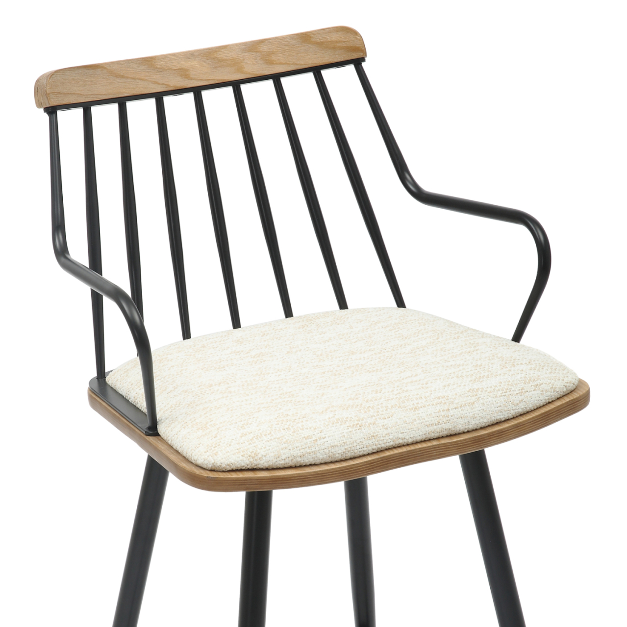 BAR STOOL MED.HEIGHT JUDI HM9985.02 BLACK METAL-ECRU FABRIC 48x52x92Hcm. [7]