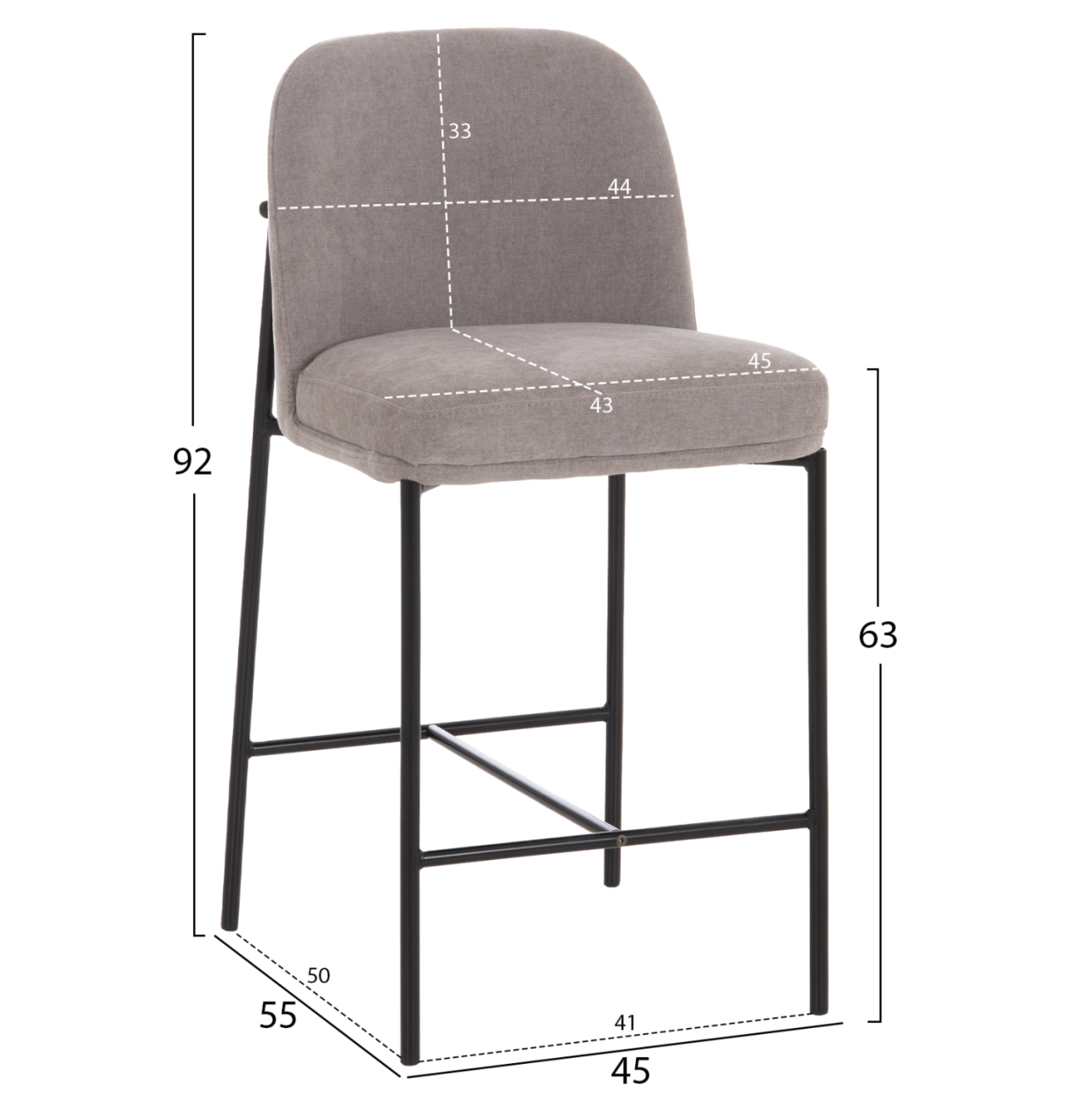 BAR STOOL MED.HEIGHT MANIDO HM18427.01 GREY FABRIC--BLACK METAL FRAME 45x55x92Hcm. [2]