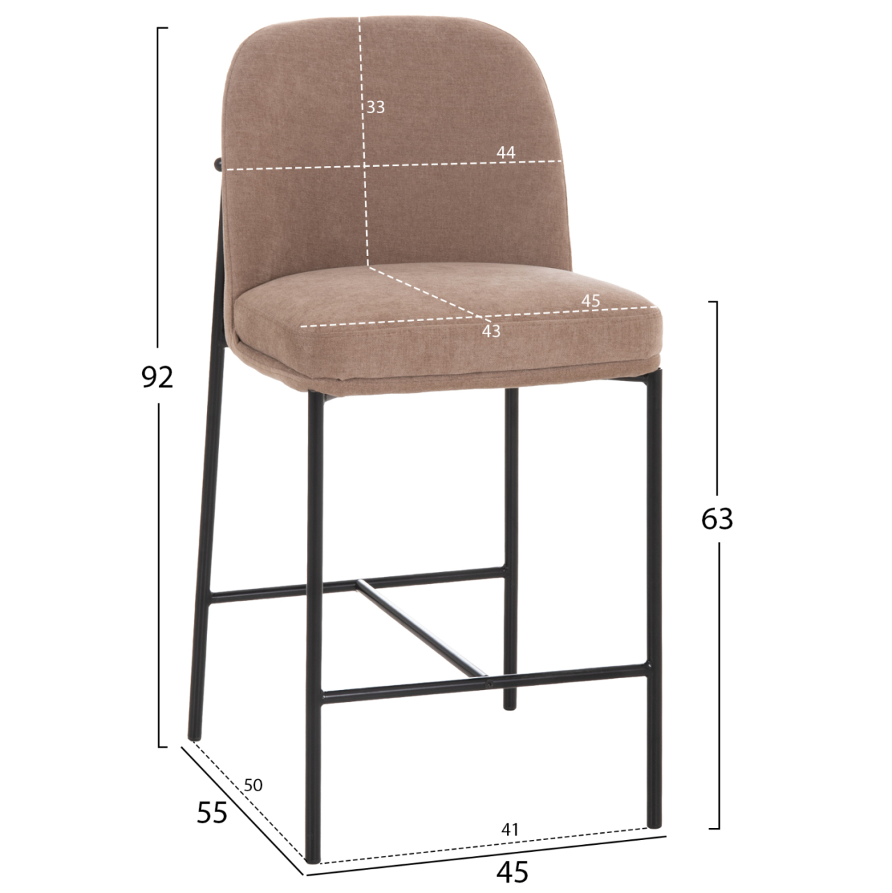 BAR STOOL MED.HEIGHT MANIDO HM18427.02 TAUPE FABRIC--BLACK METAL FRAME 45x55x92Hcm. [2]