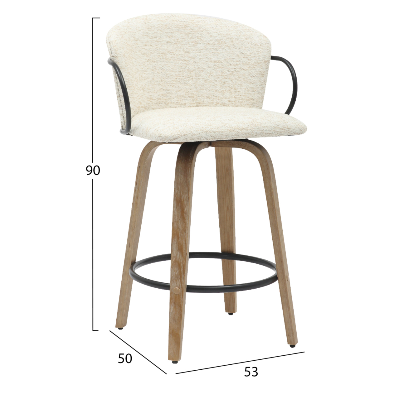 BAR STOOL MED.HEIGHT NEBOR HM9986.01 PLYWOOD LEGS-BLACK METAL-ECRU FABRIC 53,5x51x90Hcm. [2]