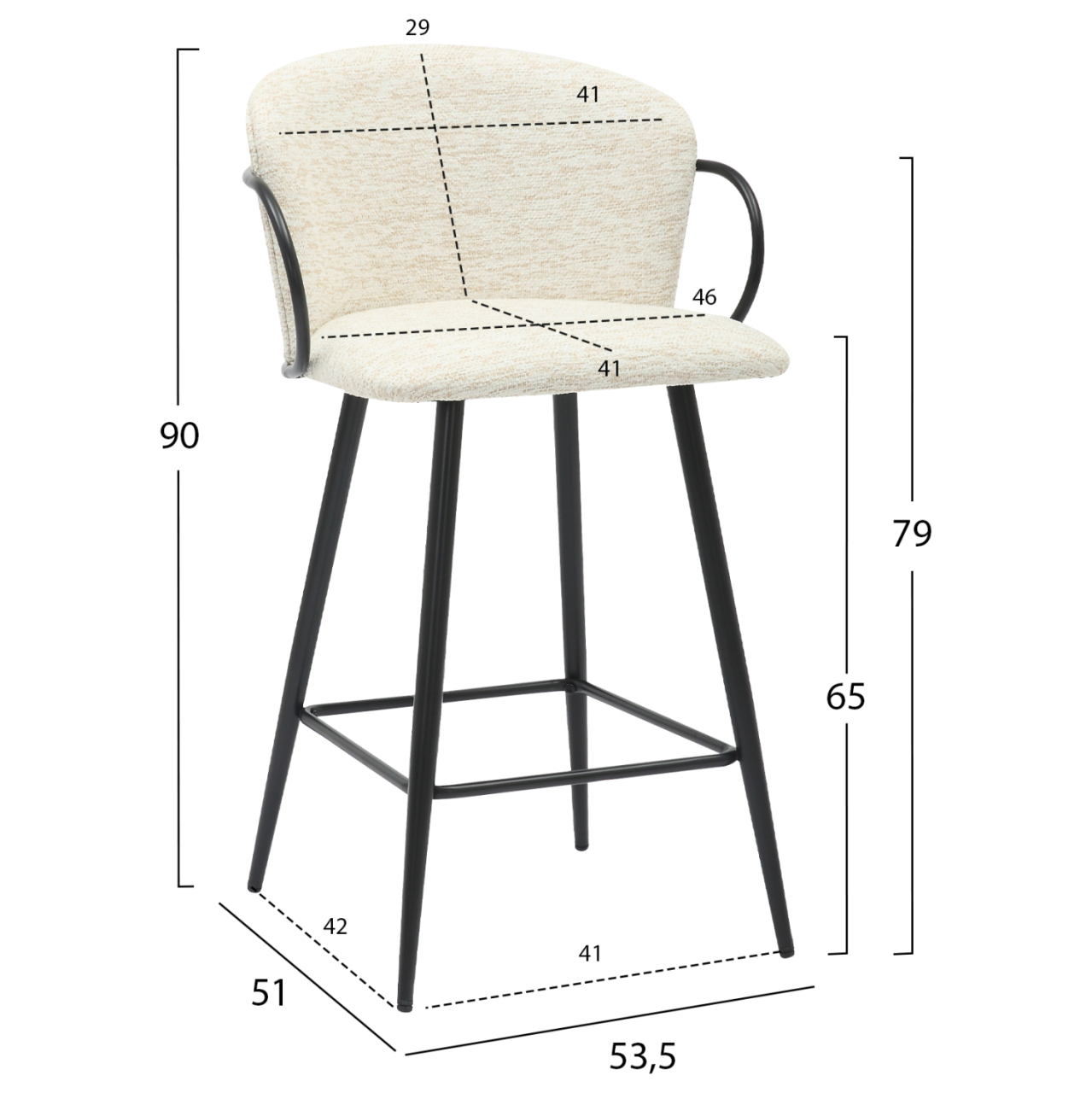 BAR STOOL MED.HEIGHT NEBOR HM9986.02 BLACK METAL FRAME-ECRU FABRIC 53,5x51x90Hcm. [2]