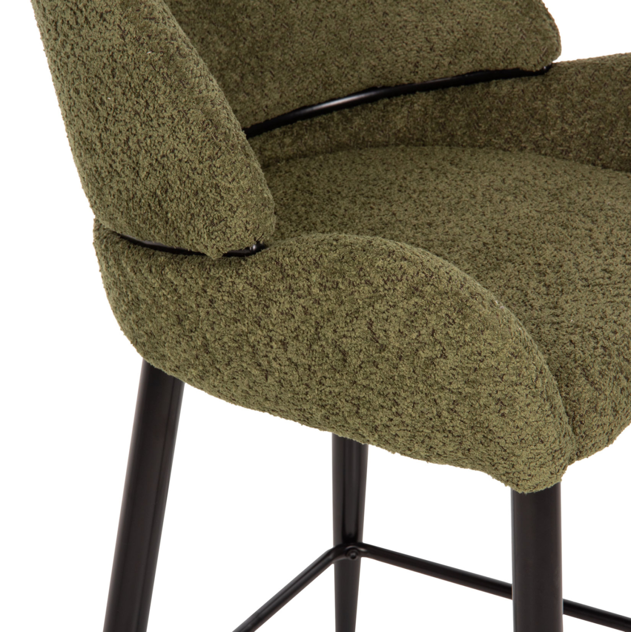 BAR STOOL MEDIUM HEIGHT ΗΜ8586.03 GREΕΝ BOUCLE FABRIC-BLACK METAL LEGS 55x62x105H cm [7]