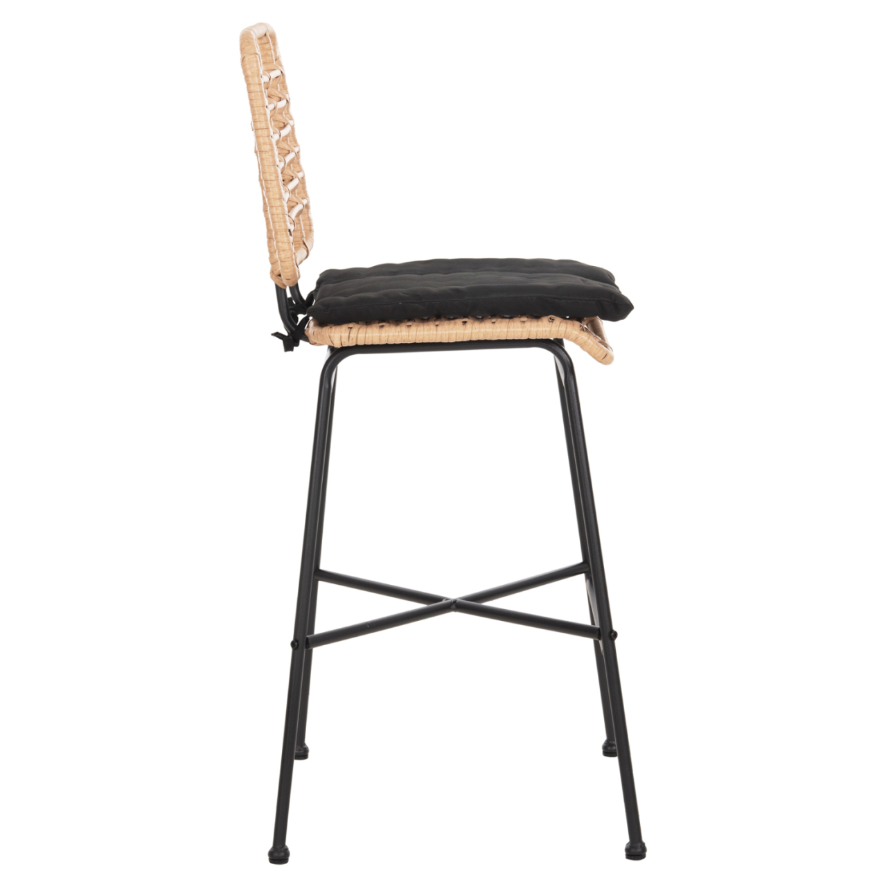 BAR STOOL MEDIUM HEIGHT ALLEGRA HM5709.11 METALandCUSHION BLACK-WICKER BEIGE 46x46x99Hcm. [4]