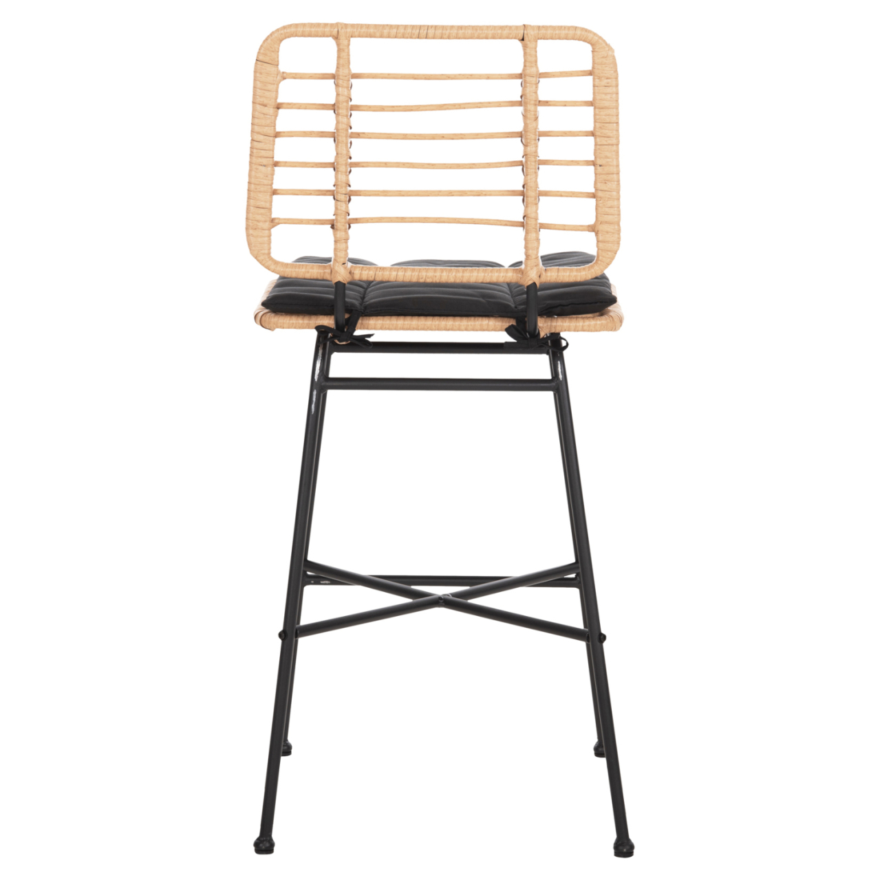 BAR STOOL MEDIUM HEIGHT ALLEGRA HM5709.11 METALandCUSHION BLACK-WICKER BEIGE 46x46x99Hcm. [6]