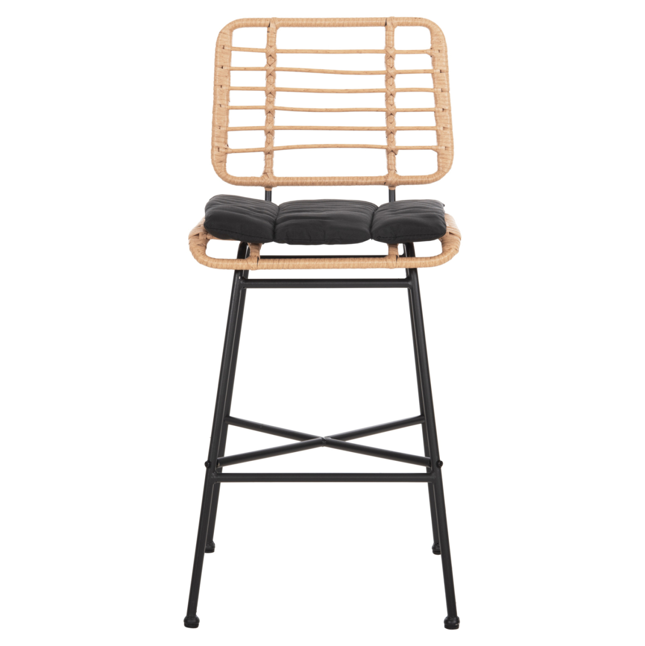 BAR STOOL MEDIUM HEIGHT ALLEGRA HM5709.11 METALandCUSHION BLACK-WICKER BEIGE 46x46x99Hcm. [3]