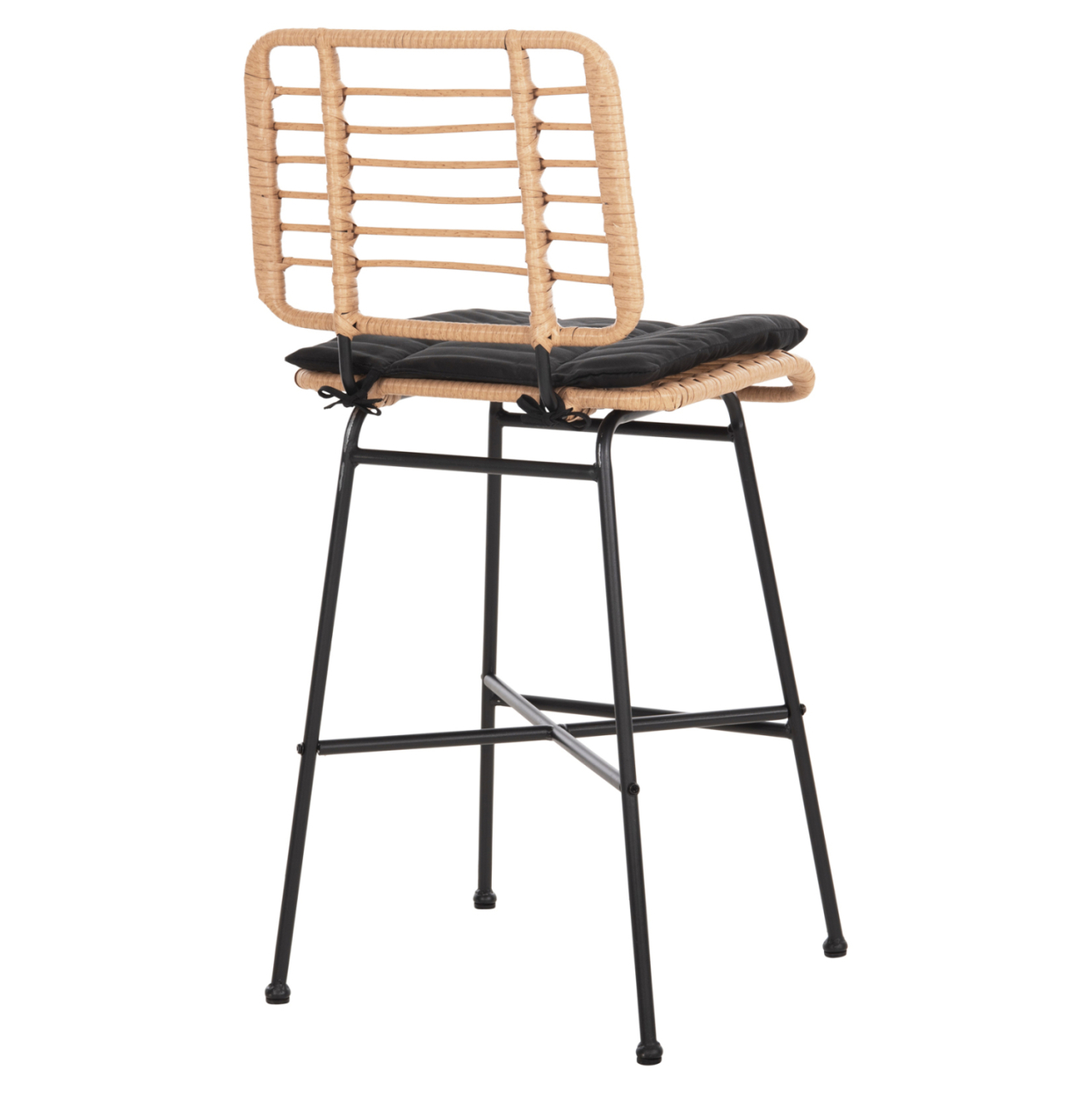 BAR STOOL MEDIUM HEIGHT ALLEGRA HM5709.11 METALandCUSHION BLACK-WICKER BEIGE 46x46x99Hcm. [5]