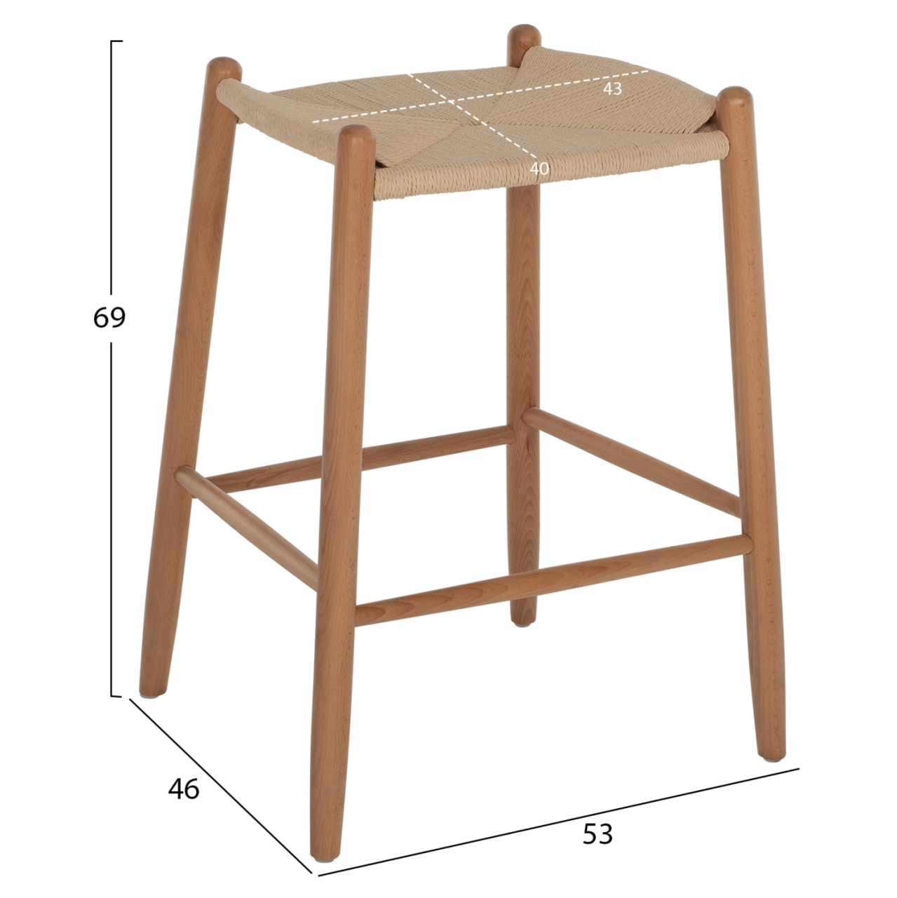 BAR STOOL MEDIUM HEIGHT BEECH WOOD-ROPE 44x46x65Hcm.HM9321.01 [2]