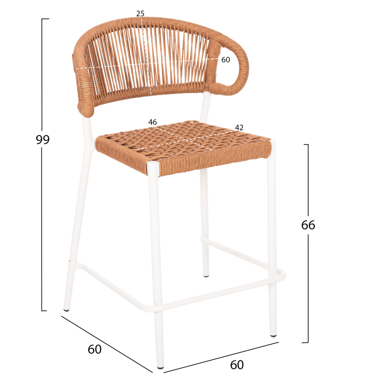 BAR STOOL MEDIUM HEIGHT EULO HM6087.02 ALUMINUM IN WHITE-SYNTHETIC RATTAN IN BEIGE 60x60x99Hcm. [2]