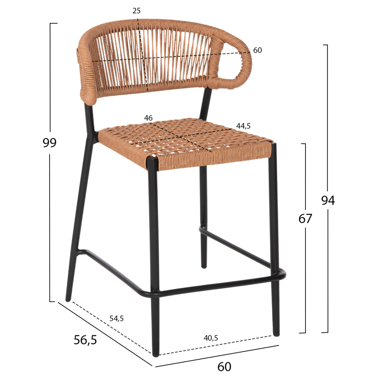 BAR STOOL MEDIUM HEIGHT EULO HM6087.03 ALUMINUM BLACK-SYNTHETIC RATTAN 60x56,5x99Hcm. [2]
