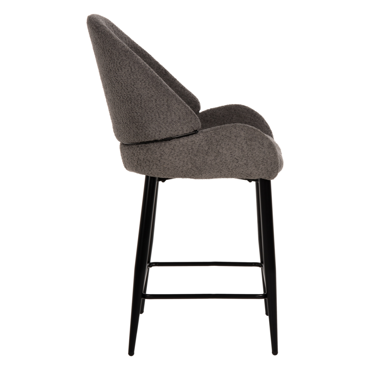 BAR STOOL MEDIUM HEIGHT HM8586.01 GREY BOUCLE FABRIC-BLACK METAL LEGS 55x62x105H cm. [4]