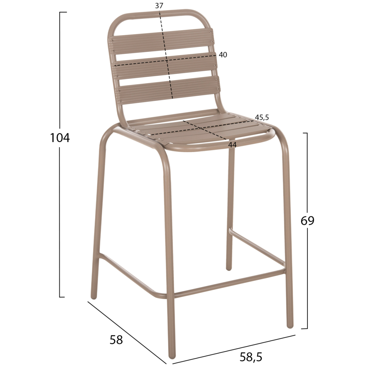 BAR STOOL MEDIUM HEIGHT LAURA HM6065.04 METAL FRAME AND ALUMINUM IN CHAMPAGNE COLOR 58.5x58x104H [2]