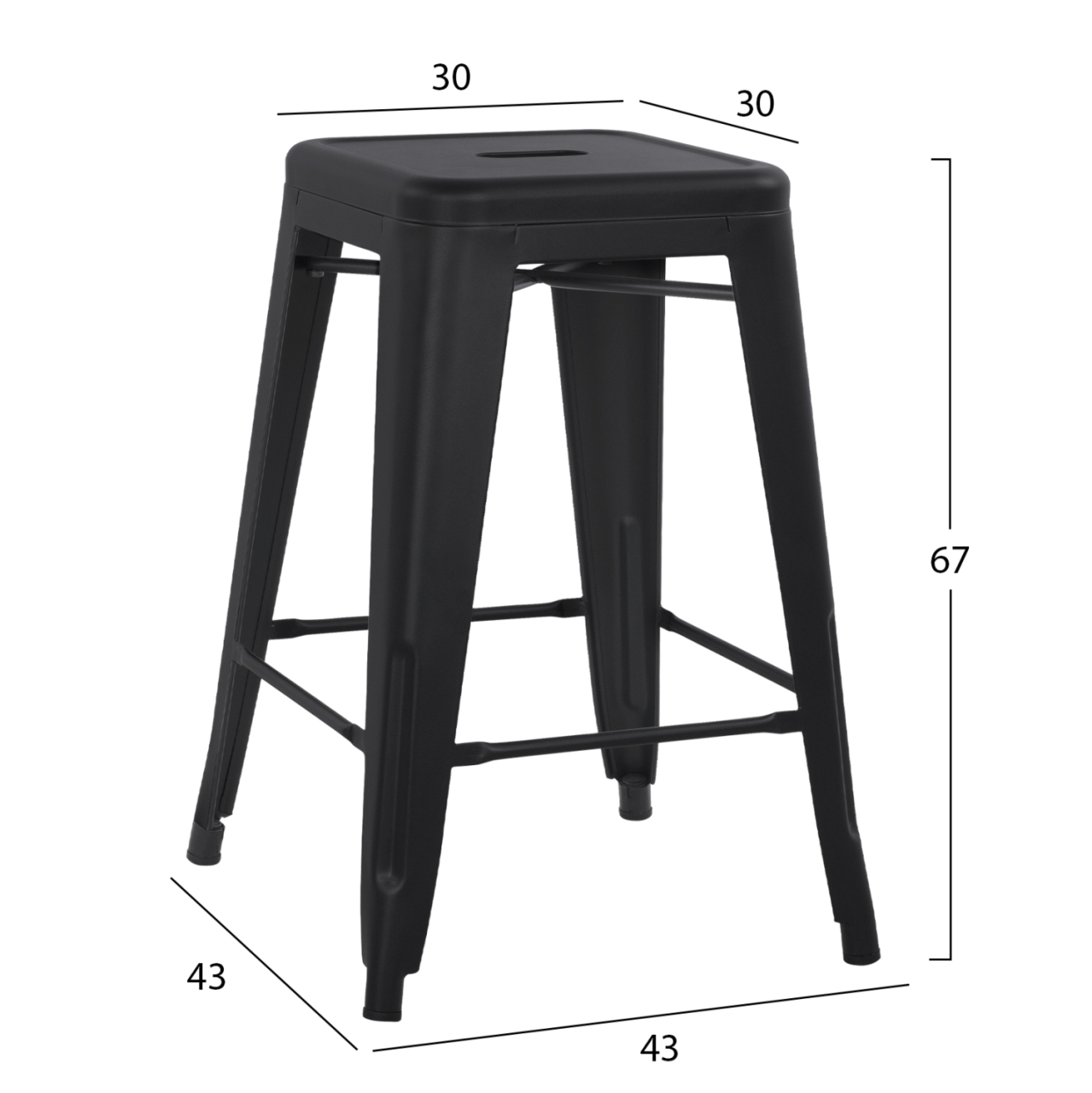 BAR STOOL MEDIUM HEIGHT MELITA-PRO HM8573.42 METAL IN MATTE BLACK 43x43x67Hcm. [2]