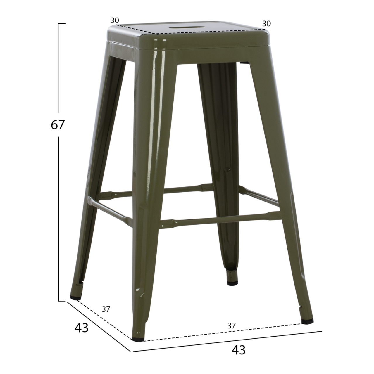 BAR STOOL MEDIUM HEIGHT MELITA-PRO HM8573.43 METAL IN DARK OLIVE GREEN 43x43x67Hcm. [2]